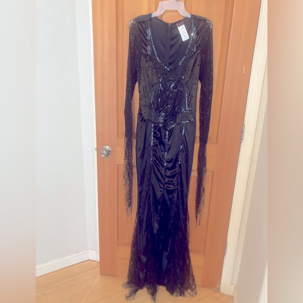 Long Black Dress with Lace Sleeves